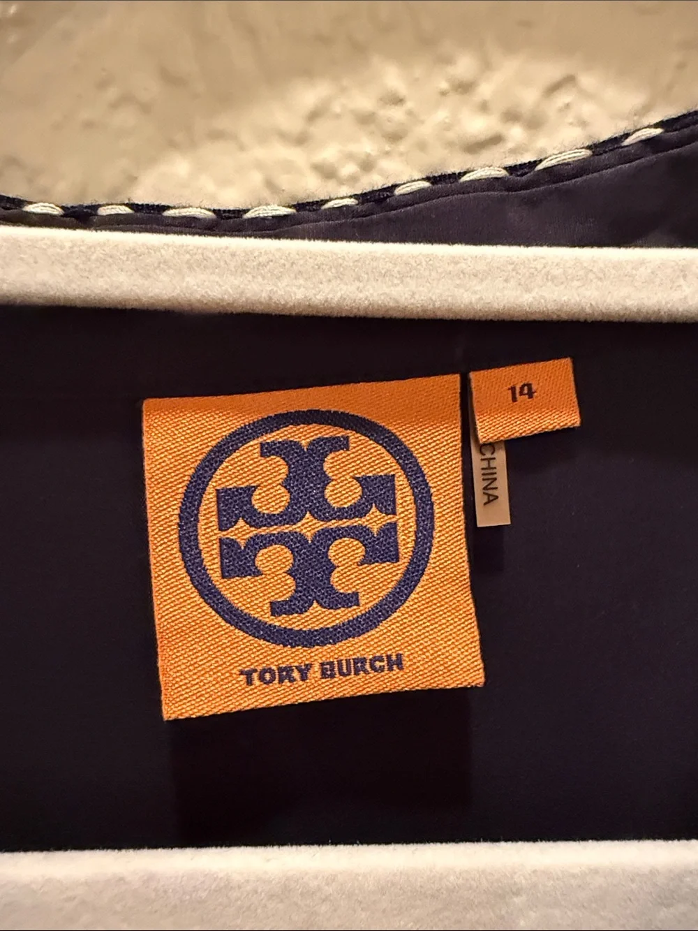 Tory Burch Navy Tunic with White Geometric Embroidery